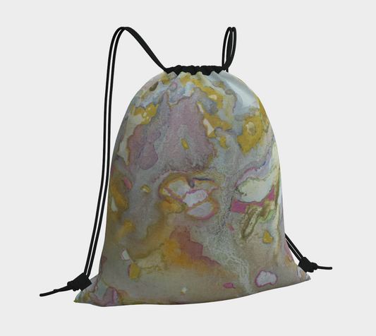 Drawstring Bag Plant Ink And Metallic Abstract