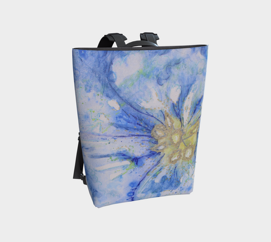 Vegan Leather Backpack  Watercolor Flax Flower