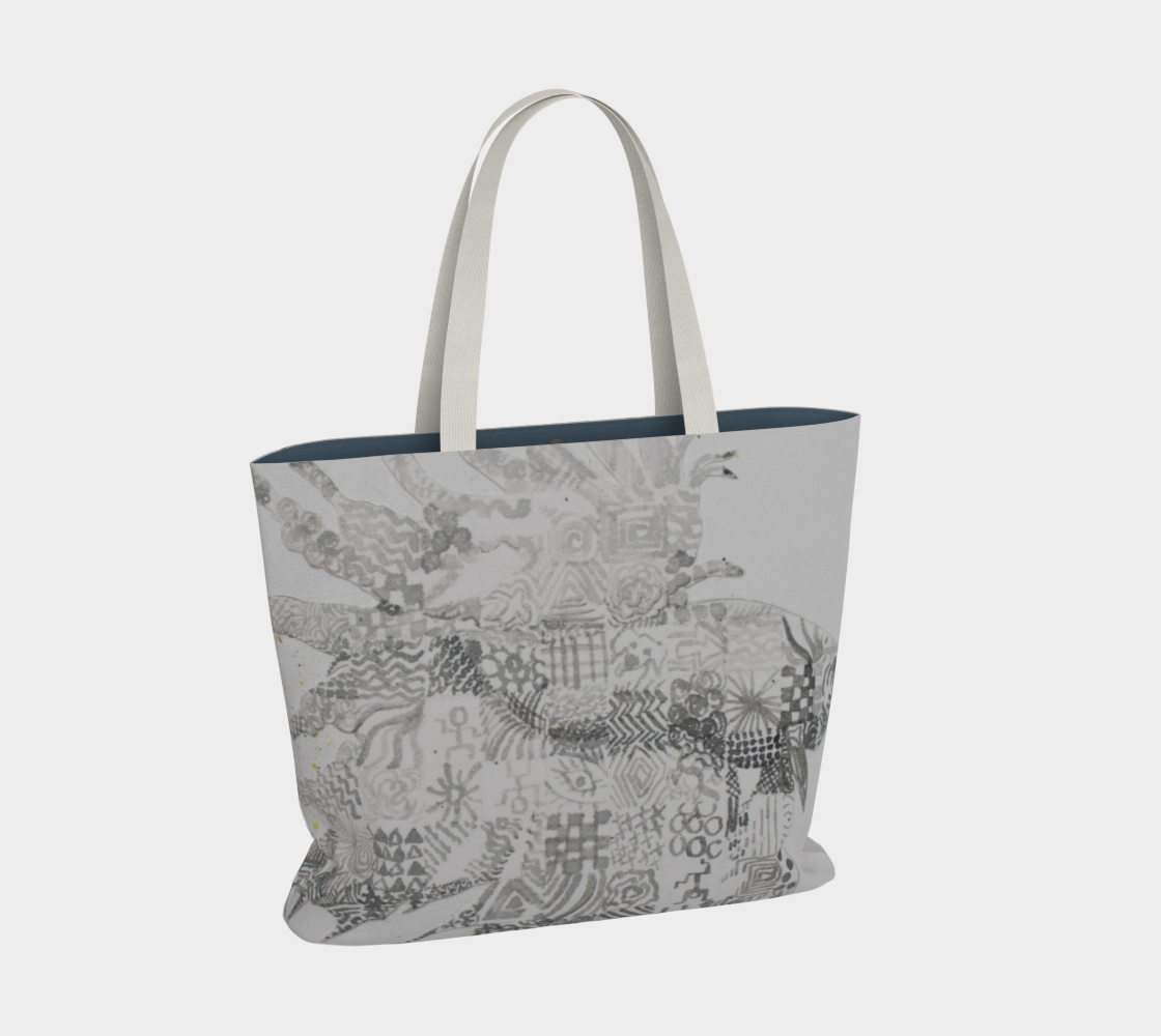 Large Tote Bag Betta Fish Grisaille