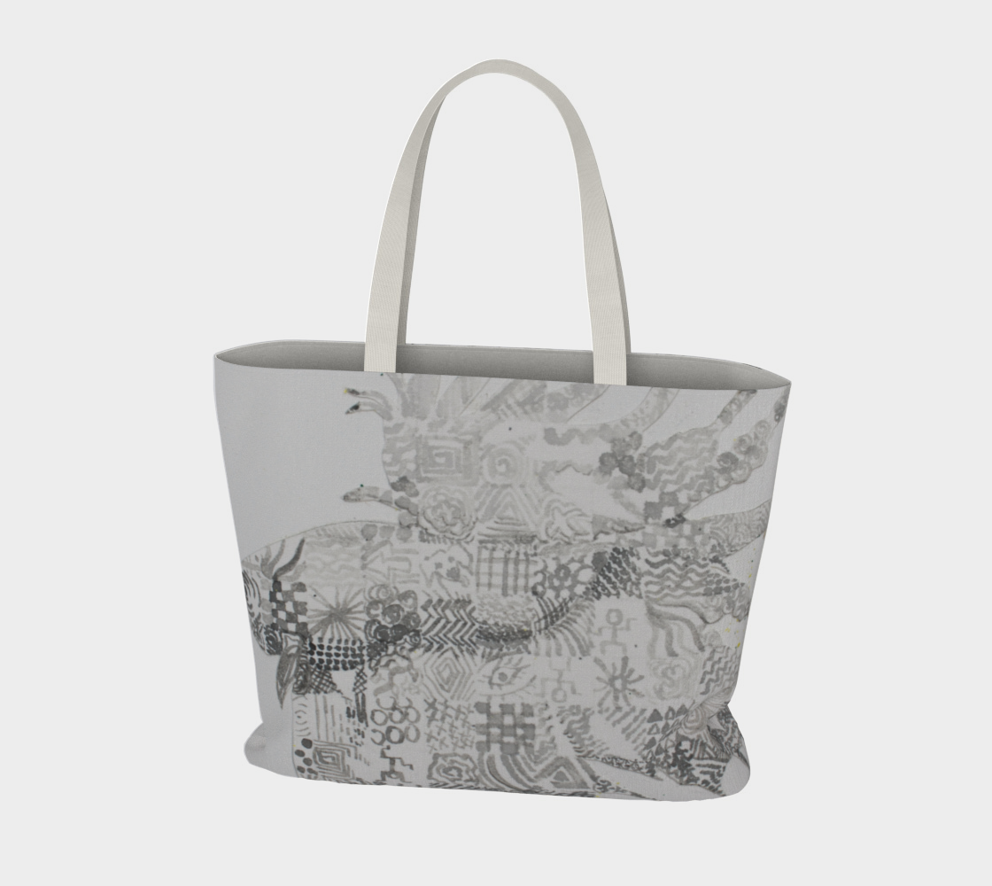 Large Tote Bag Betta Fish Grisaille