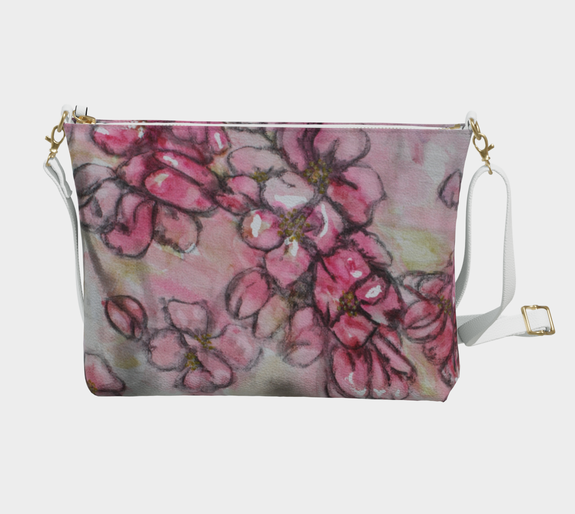 Vegan Leather Crossbody Purse Crab Apple Blossoms