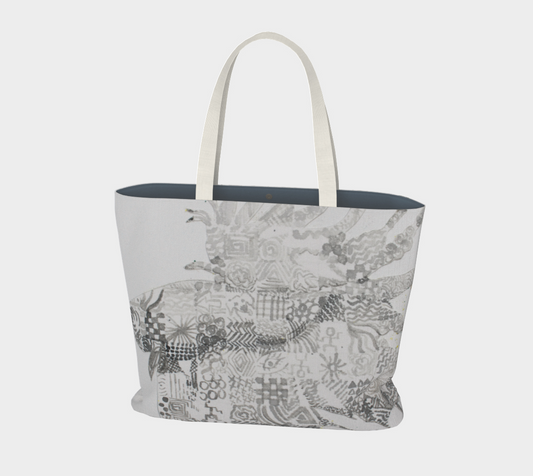 Large Tote Bag Betta Fish Grisaille