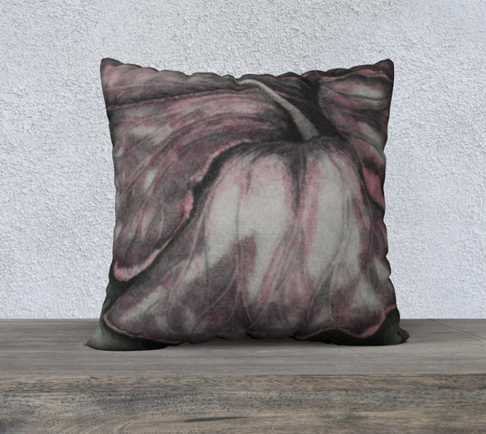 22" x 22" Pillow Case Pink Hibiscus Flower Grisaille