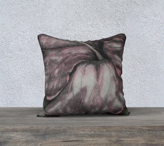 18" x 18" Pillow Case Pink Hibiscus Flower Grisaille