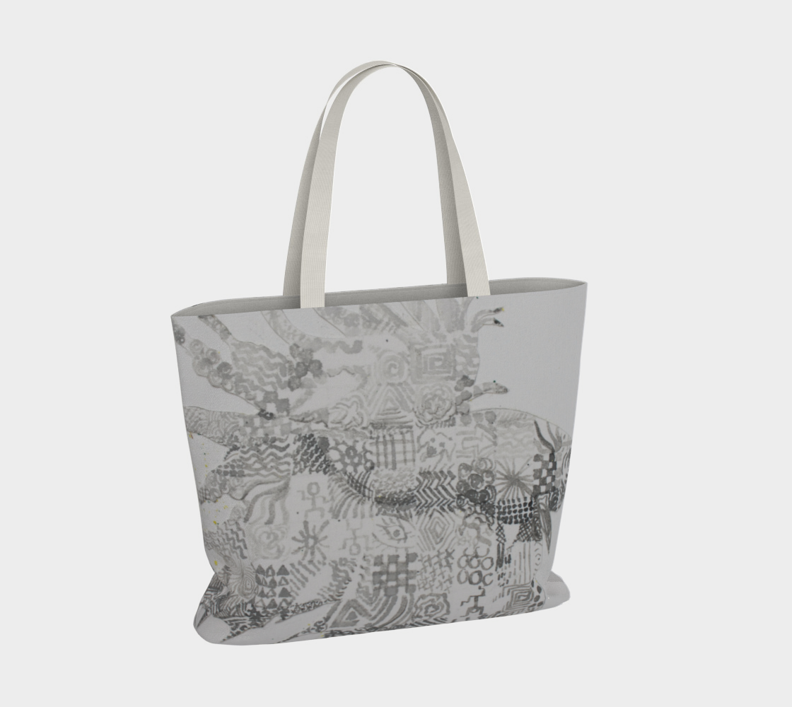 Large Tote Bag Betta Fish Grisaille