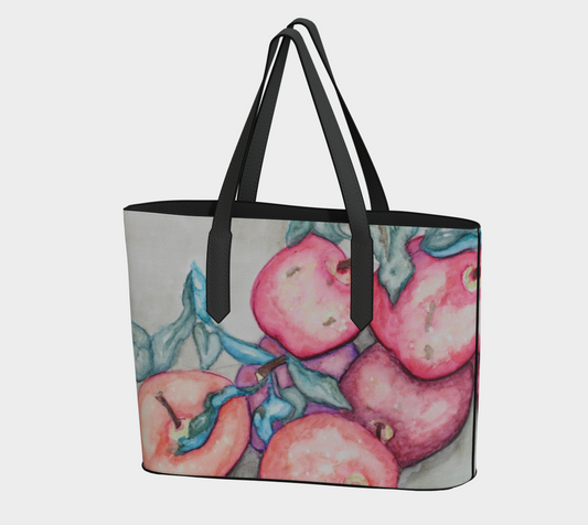 Vegan Leather Tote Bag Ink Apples