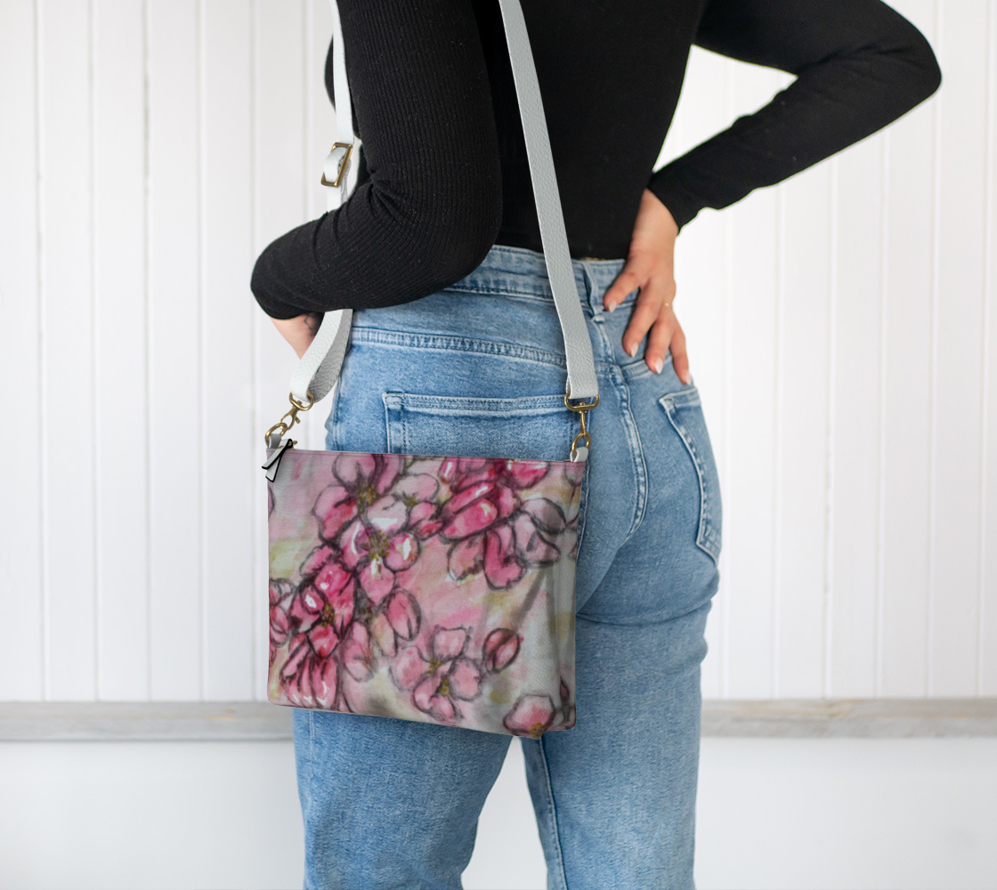 Vegan Leather Crossbody Purse Crab Apple Blossoms