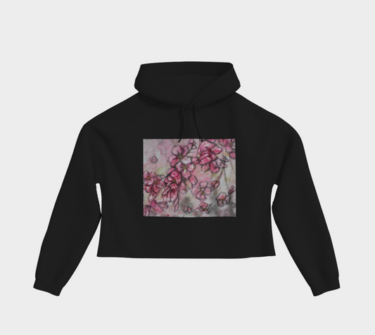 Cropped Pullover Hoodie Crab Apple Blossoms