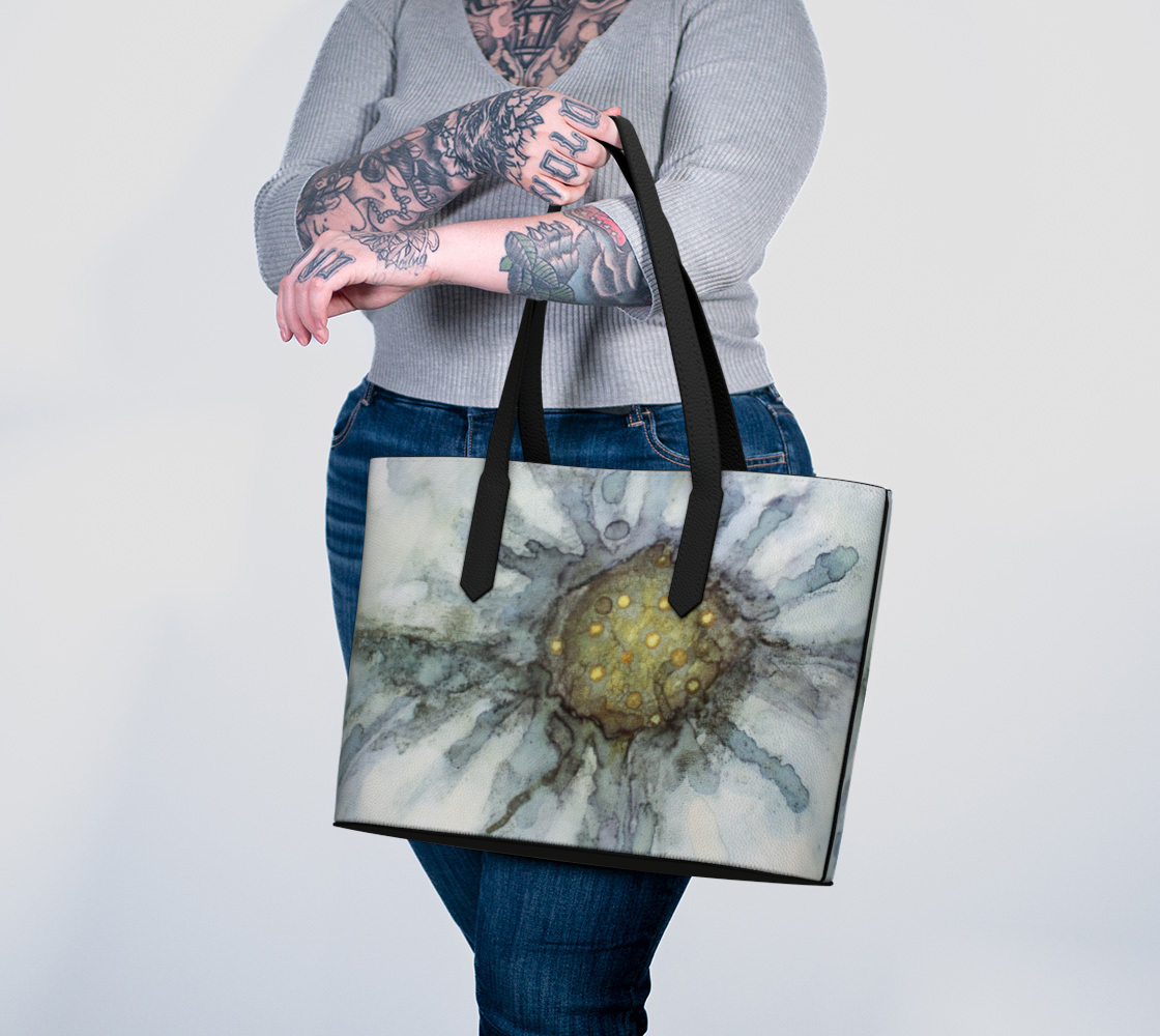 Vegan Leather Tote Bag Plant Ink Flax Flower