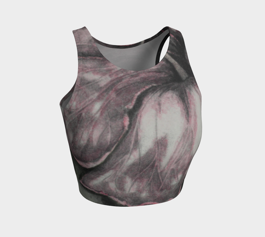 Athletic Crop Top Pink Hibiscus Colored Pencil Grisaille