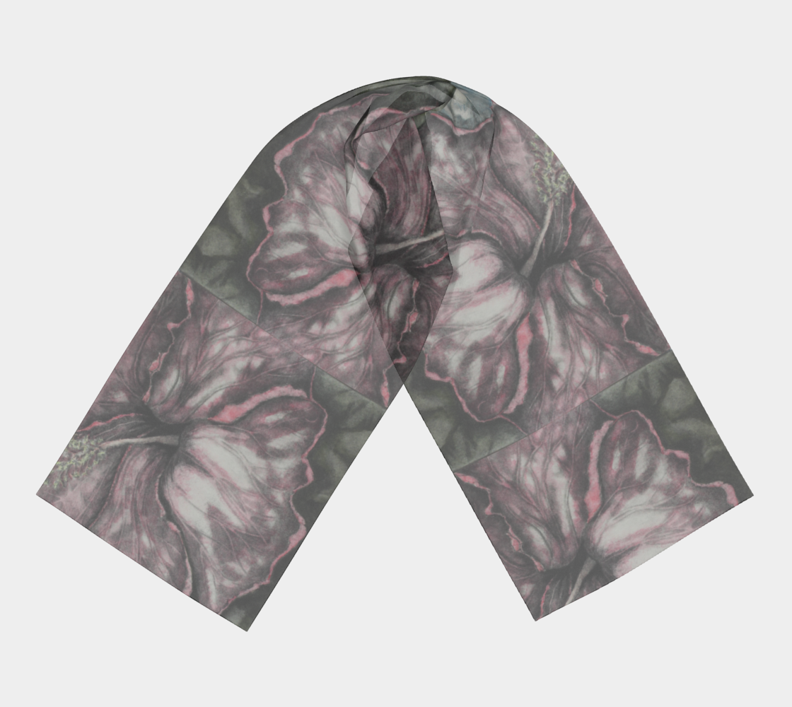 Long Scarf Pink Hibiscus Grisaille