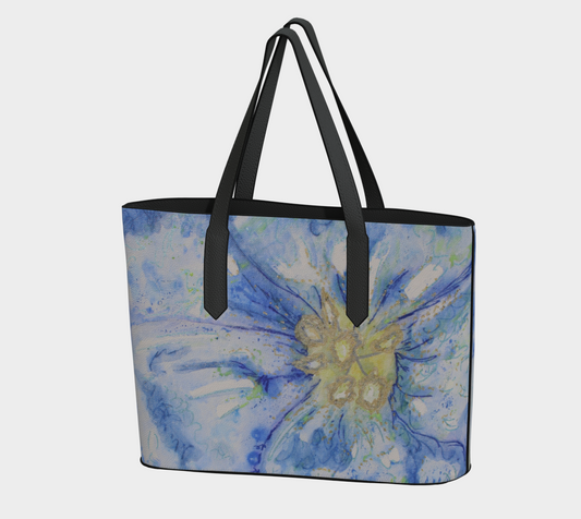 Vegan Leather Tote Bag Watercolor Flax Flower