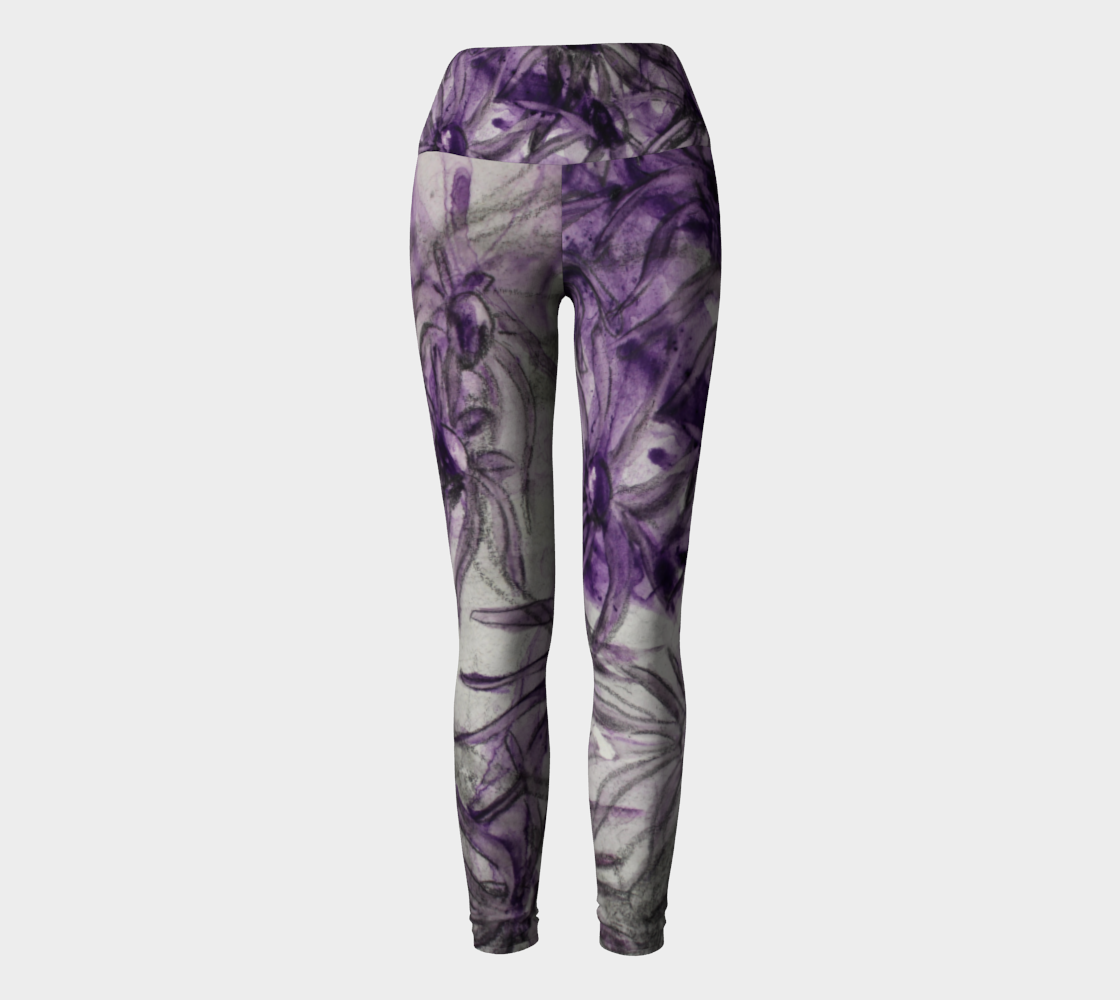 Yoga Leggings Purple Aster Flower