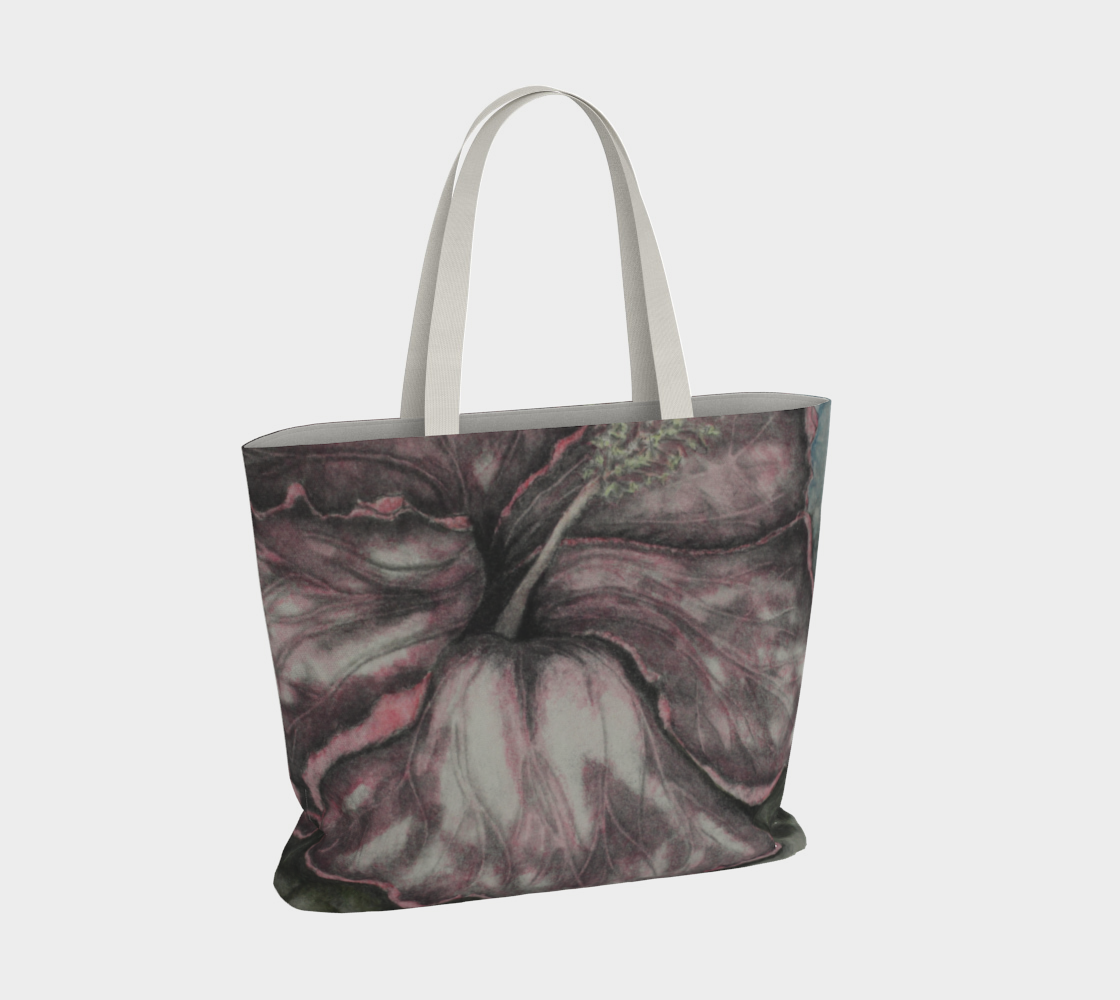 Large Tote Bag Pink Hibiscus Colored Pencil Grisaille