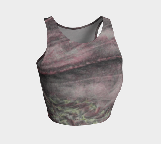 Athletic Crop Top Pink Hibiscus Colored Pencil Grisaille 2