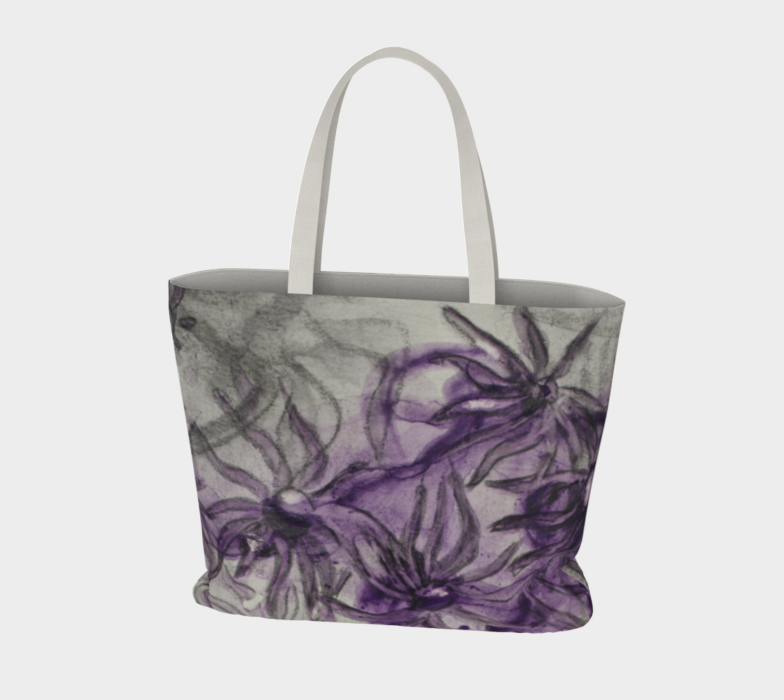 Large Tote Bag Purple Aster Flowers