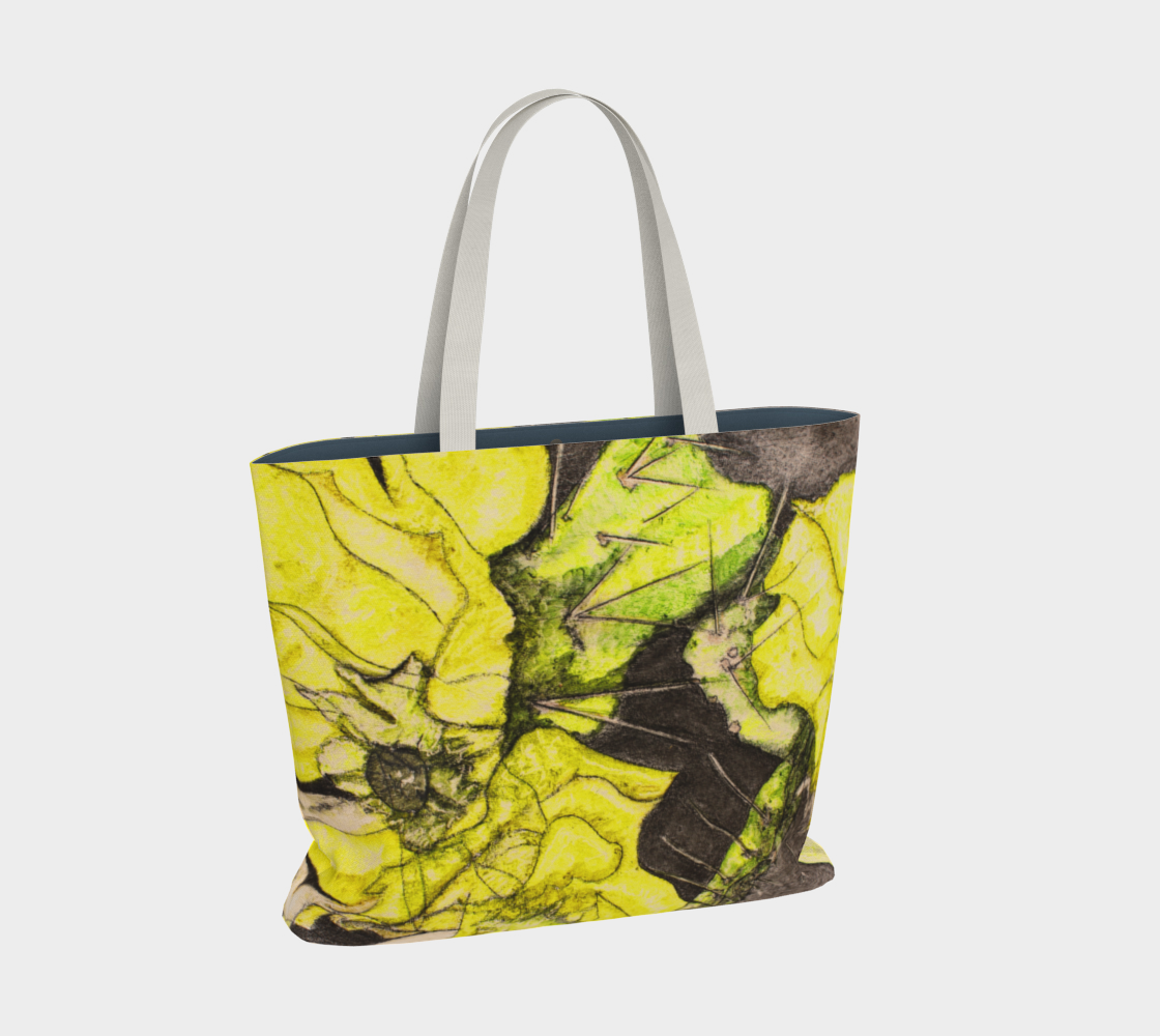 Large Tote Bag Yellow Cactus Grisaille