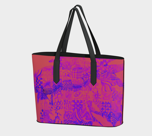 Vegan Leather Tote Bag Abstract Blue Beta Fish