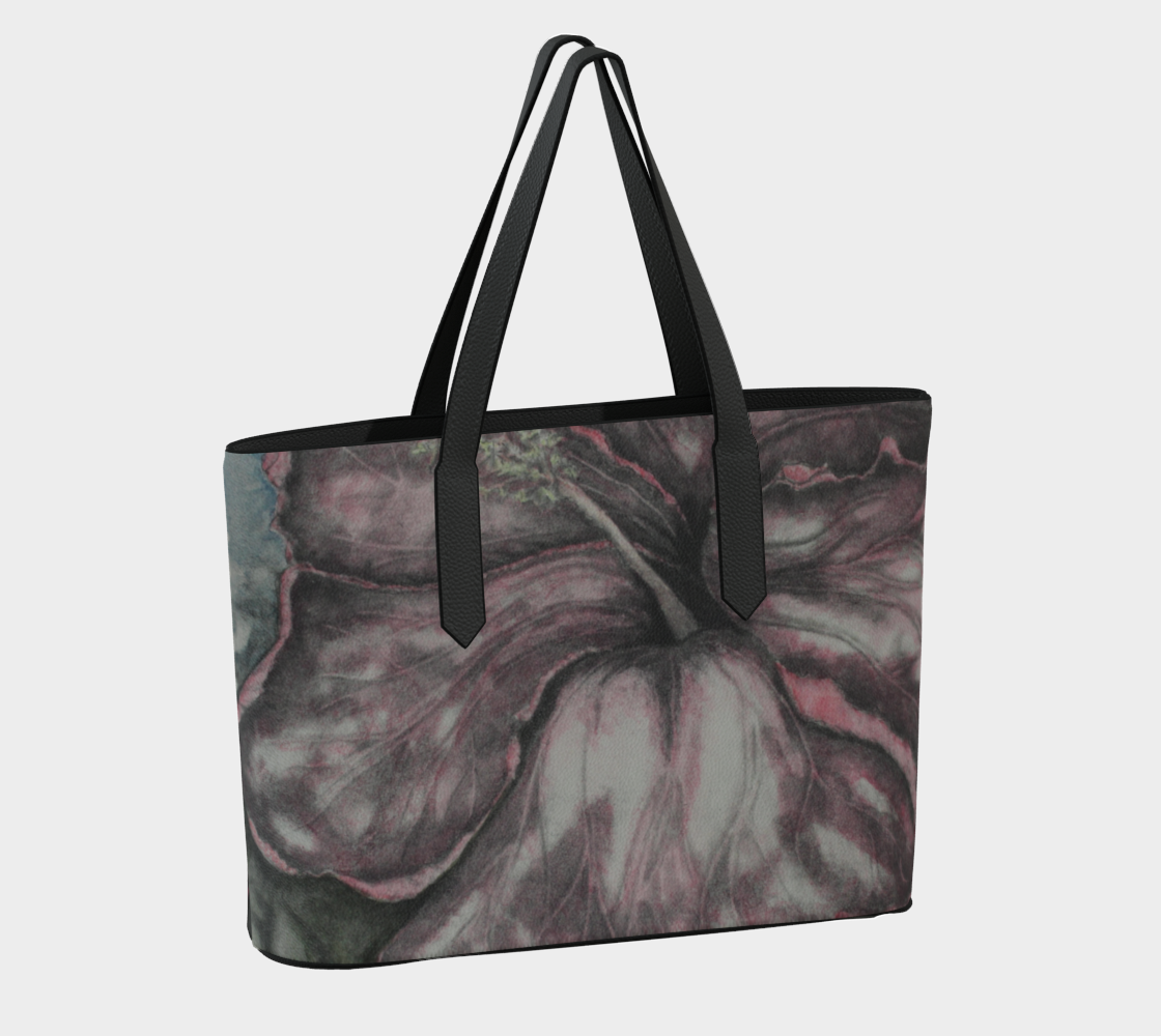 Vegan Leather Tote Bag Pink Hibiscus Grisaille