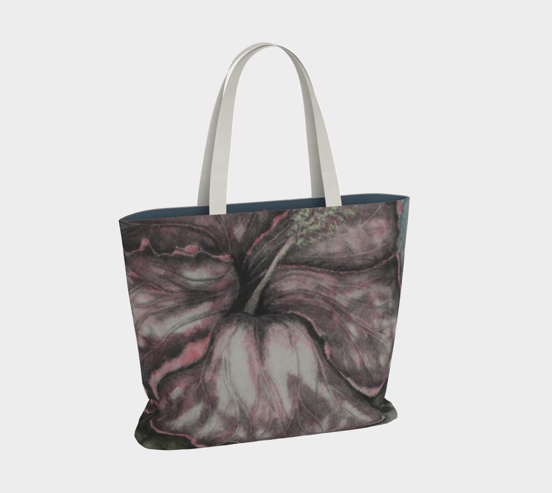 Large Tote Bag Pink Hibiscus Colored Pencil Grisaille