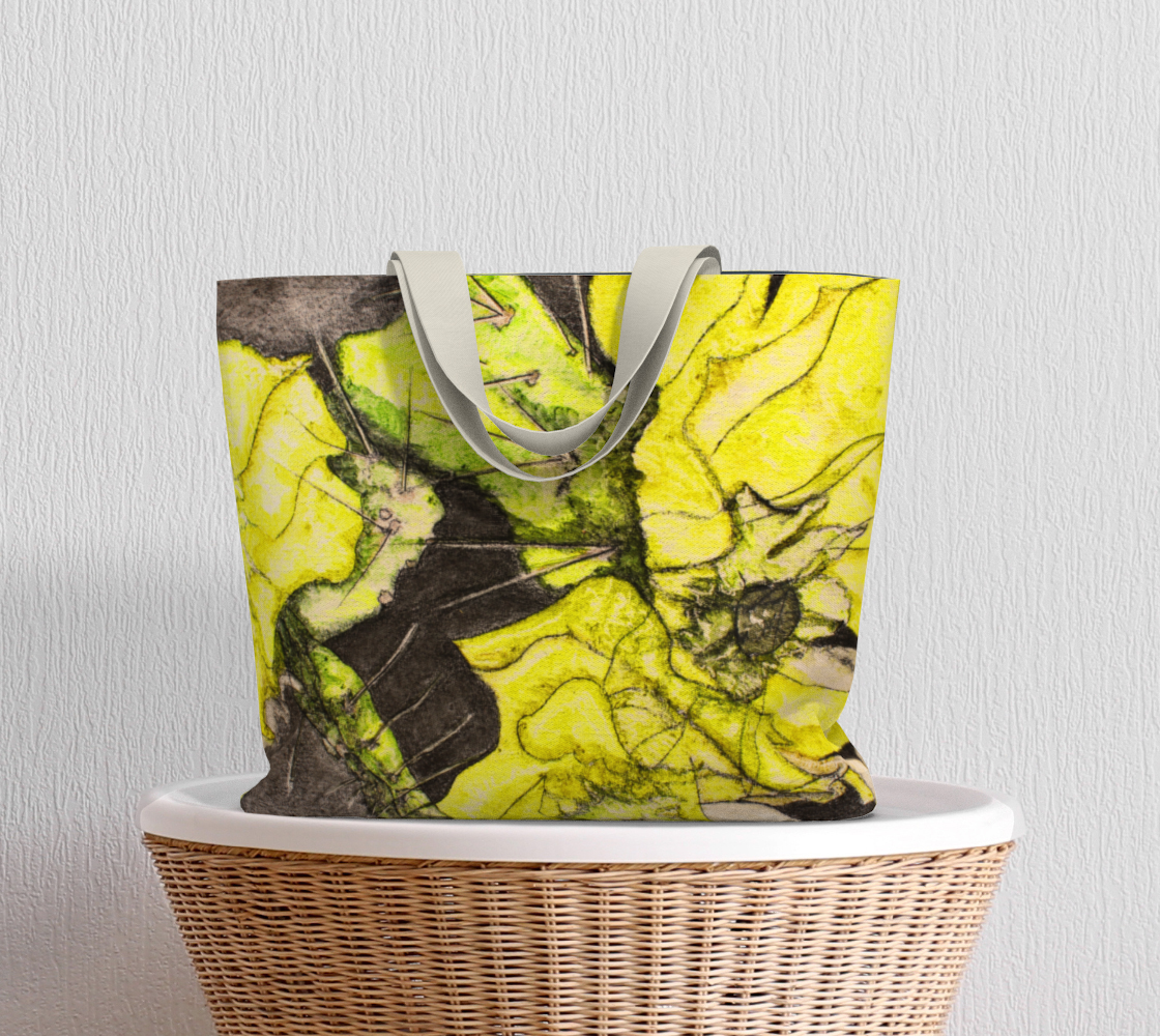 Large Tote Bag Yellow Cactus Grisaille