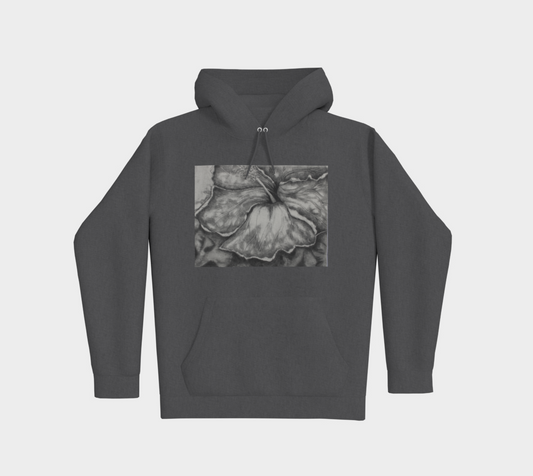Premium pullover hoodie Hibiscus Grisaille