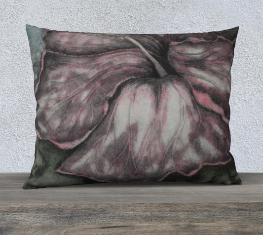 26" x 20" Pillow Case Pink Hibiscus Colored Pencil Grisaille
