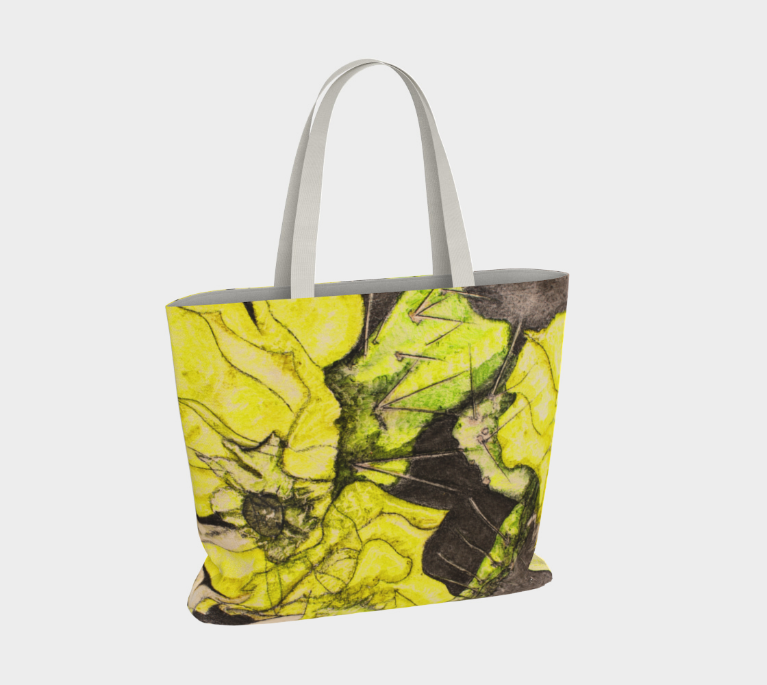 Large Tote Bag Yellow Cactus Grisaille