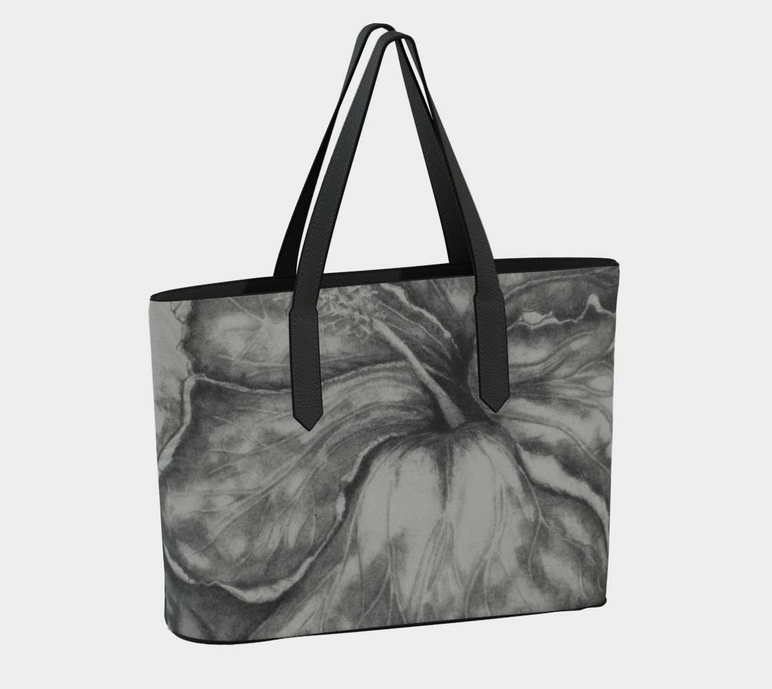 Vegan Leather Tote Bag Hibiscus Grisaille