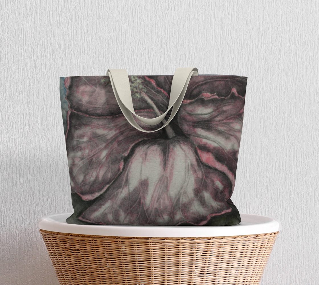 Large Tote Bag Pink Hibiscus Colored Pencil Grisaille