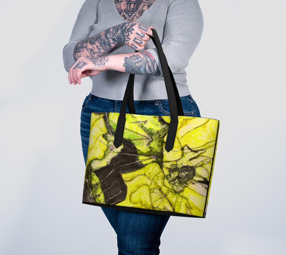 Vegan Leather Tote Bag Yellow Cactus Grisaille