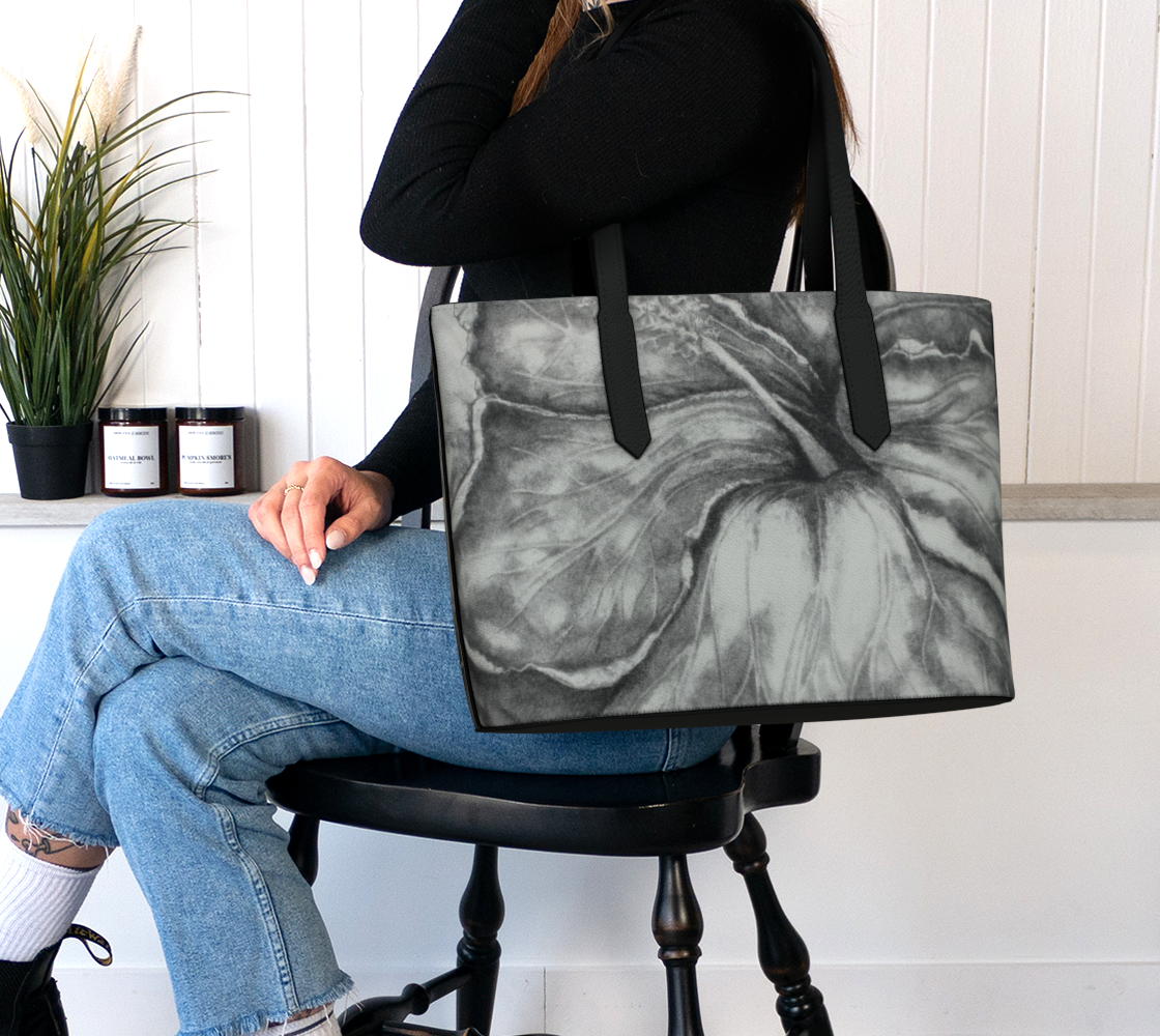 Vegan Leather Tote Bag Hibiscus Grisaille