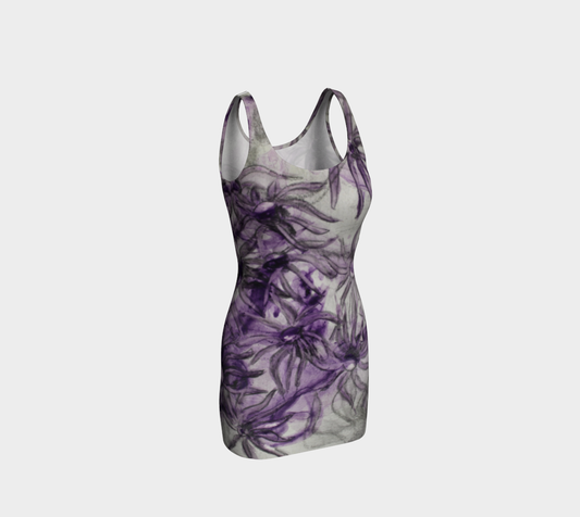 Bodycon Dress Purple Aster Flowers