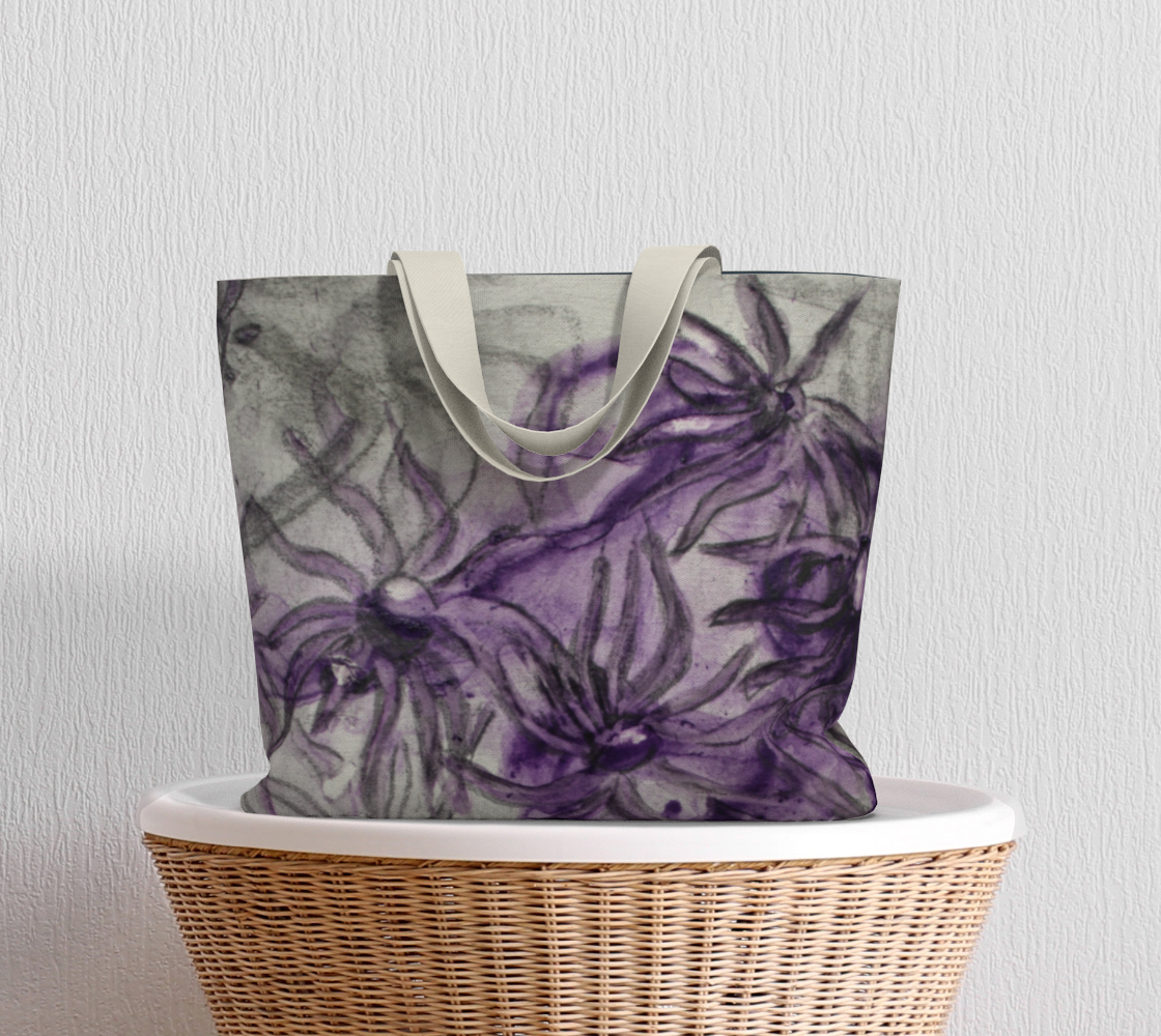 Large Tote Bag Purple Aster Flowers