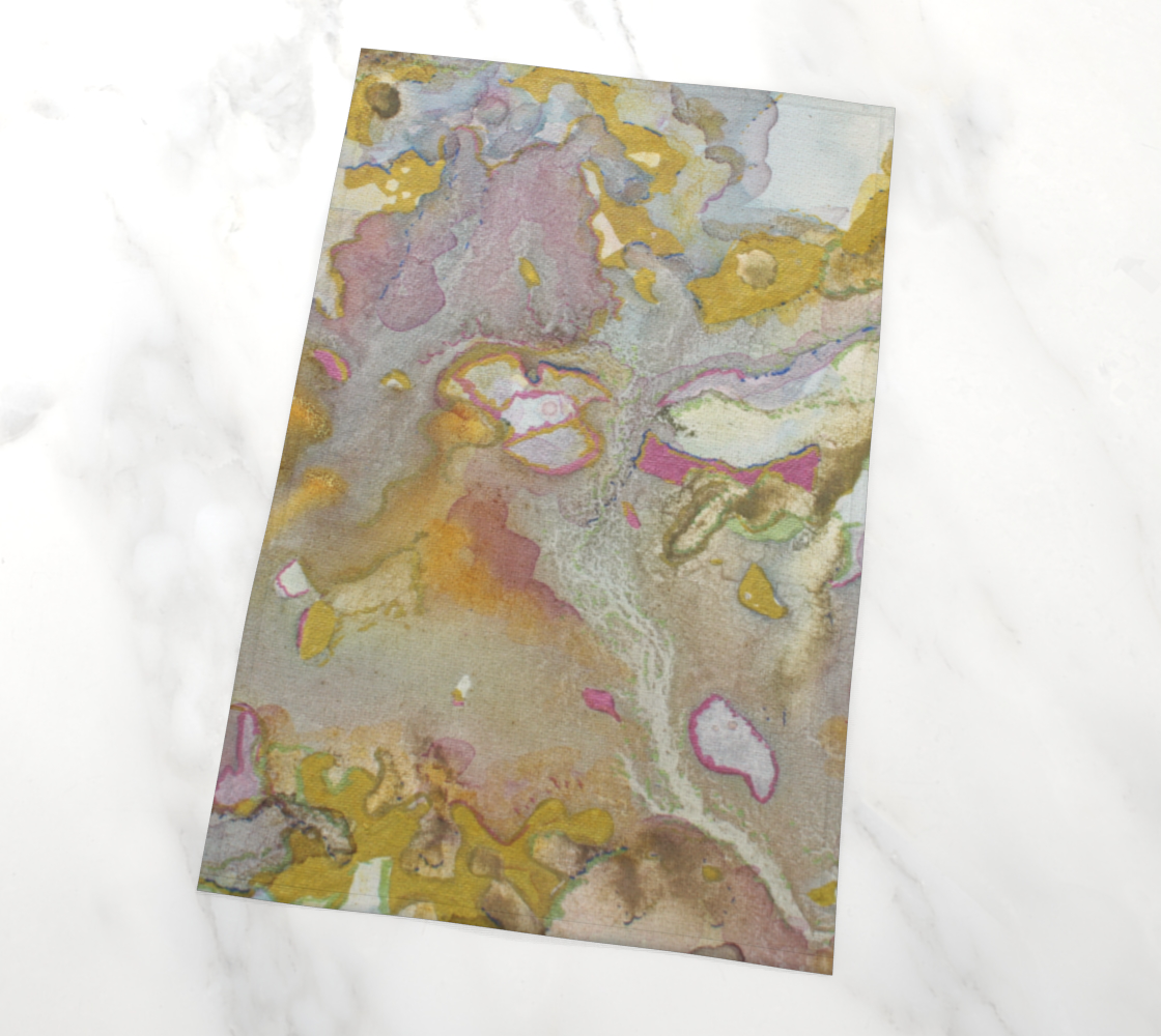 Tea Towel Plant Ink And Metallic Abstract