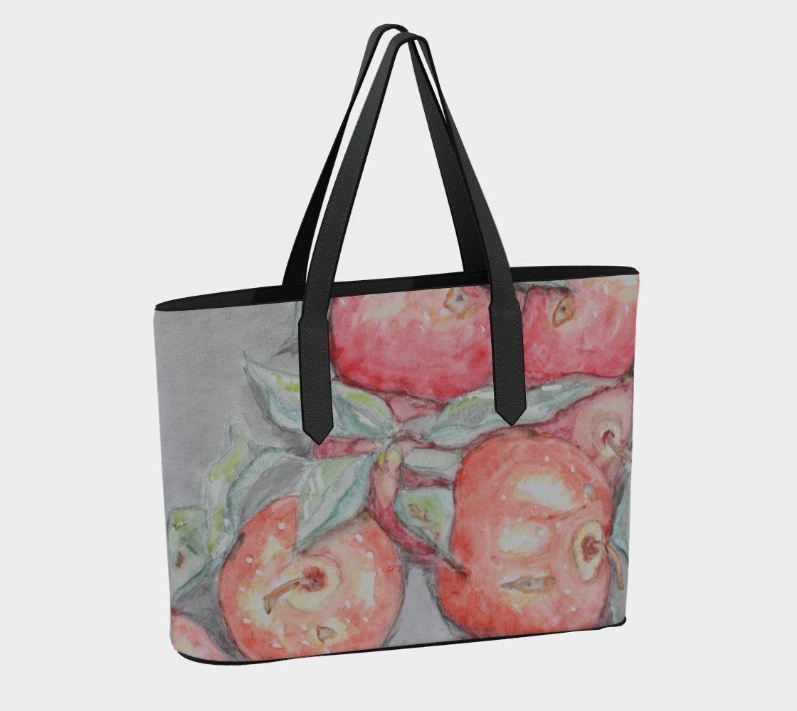 Vegan Leather Tote Bag Watercolor Apples