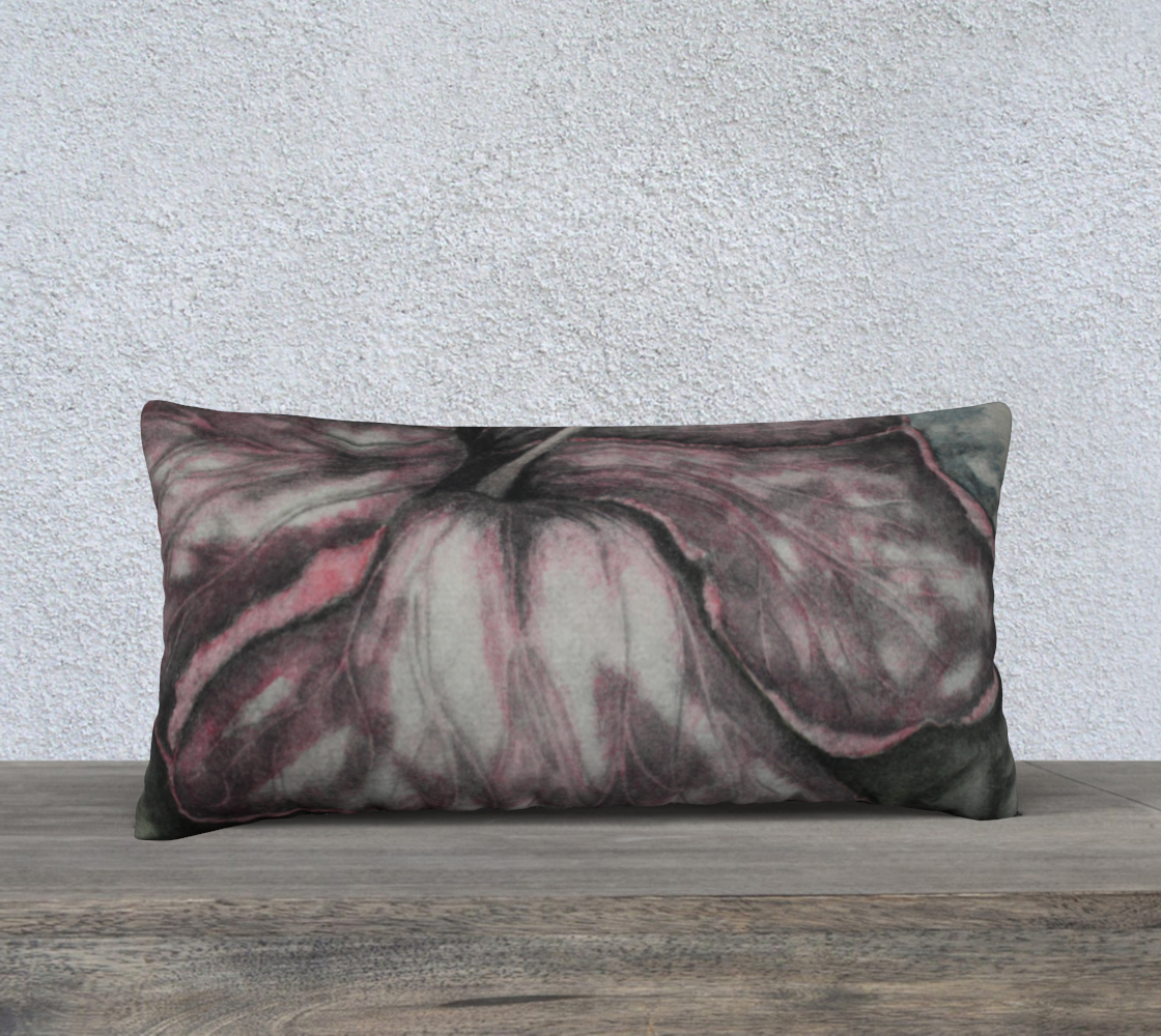 24" x 12" Pillow Case Pink Hibiscus Colored Pencil Grisaille