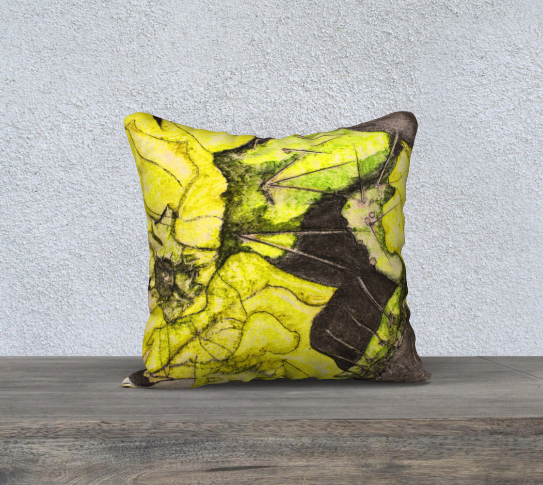 18" X 18" Pillow Case Yellow Cactus Grisaille