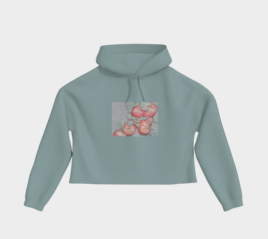 Cropped Pullover Hoodie Watercolor Apples