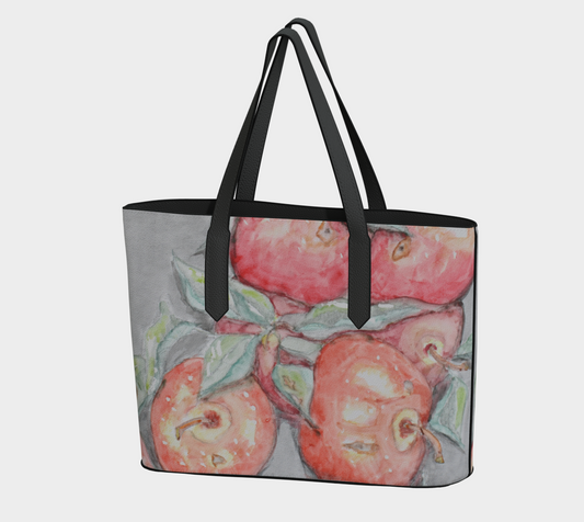 Vegan Leather Tote Bag Watercolor Apples