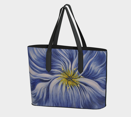 Vegan Leather Tote Bag Acrylic Painting Flax Flower