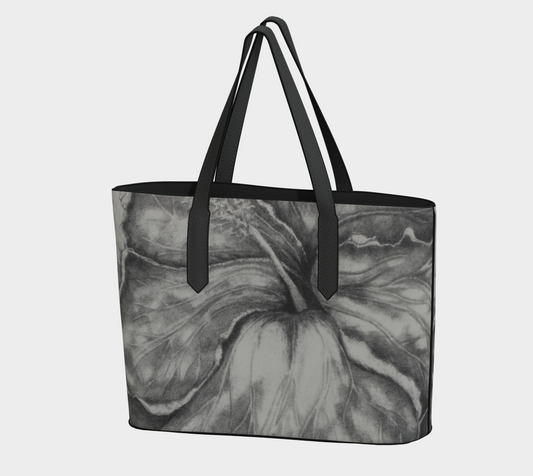 Vegan Leather Tote Bag Hibiscus Grisaille
