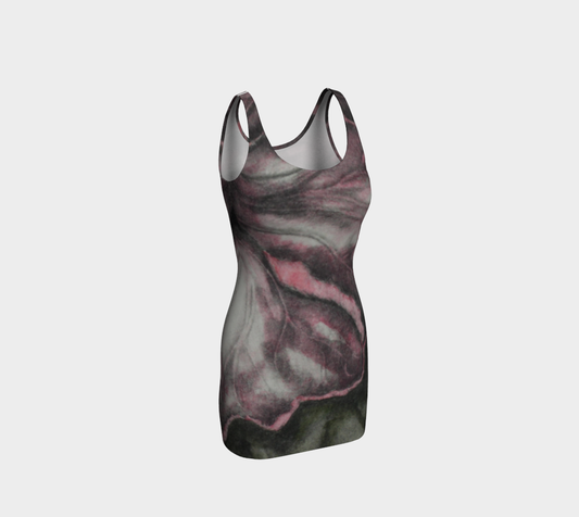 Bodycon Dress Pink Hibiscus Colored Pencil Grisaille