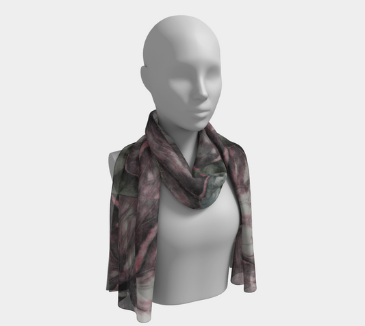 Long Scarf Pink Hibiscus Grisaille