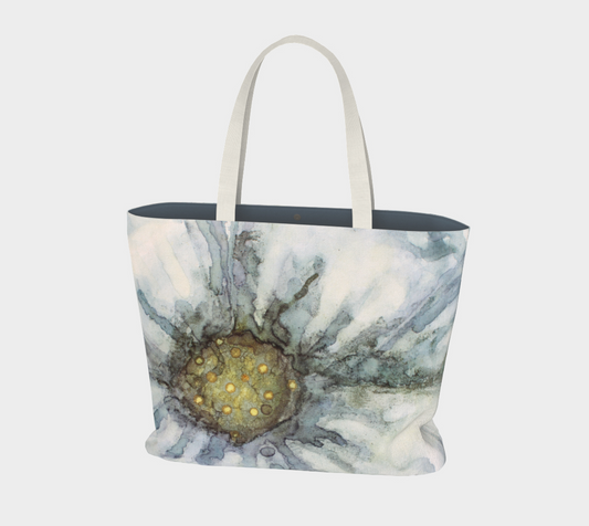 Large Tote Bag Plant Ink Flax Flower