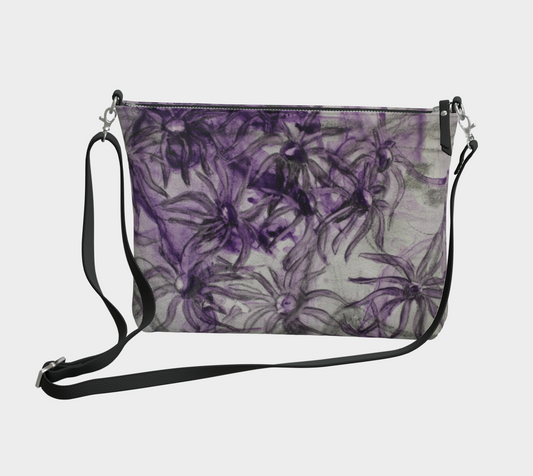 Vegan Leather Crossbody Purse Purple Aster Flowers