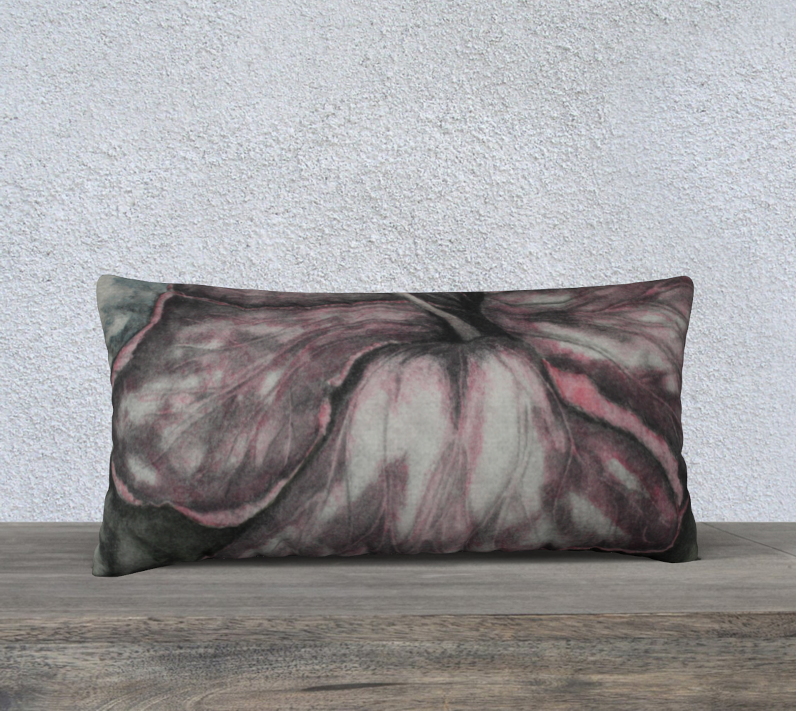 24" x 12" Pillow Case Pink Hibiscus Colored Pencil Grisaille