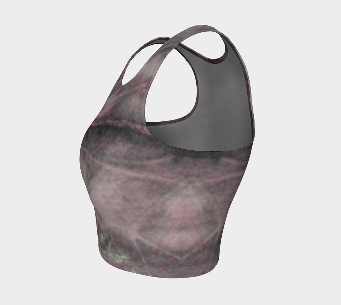 Athletic Crop Top Pink Hibiscus Colored Pencil Grisaille 2