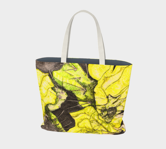 Large Tote Bag Yellow Cactus Grisaille
