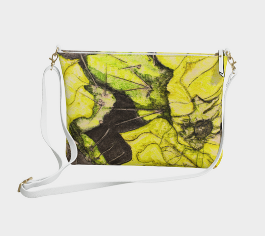 Vegan Leather Crossbody Purse Yellow Cactus Grisaille